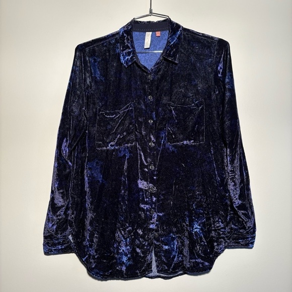Pilcro Anthropologie Mara Relaxed Velour Button Down Shirt - Picture 5 of 13